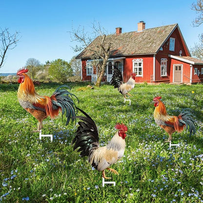 Riakrum 4 Pcs Metal Rooster Outdoor Garden Statues Decor Yard Chicken Decorations Metal Chicken Sculpture for Backyard Patio Kitchen Decor & Lawn Ornaments, 2 Size