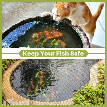 Koi Pond Netting Kit 30 x 53ft, Bird Deer Fence Netting, Durable Net Cover for Leaves, Heavy Duty Fine Mesh, Protect Fish from Blue Heron Birds, Cats & Predators, 45pcs Stakes & Ties Included