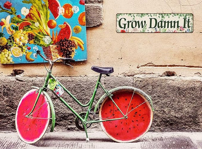 Grow Damn It! Garden Sign Mom Plaque, Gardening Signs Vintage Decor Dads Decorative Plaques, Funny Decoration Herbs Fruit Flowers Vegetables Produce Gift 4" x 16"