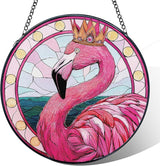 Pink Flamingo Stained Glass Window Hanging, Flamingo Suncatcher, Tropical Pink Flamingos Bird Sun Catchers Indoor Window Round Glass Wall Art Hanging Decorations, 7.9x7.9in