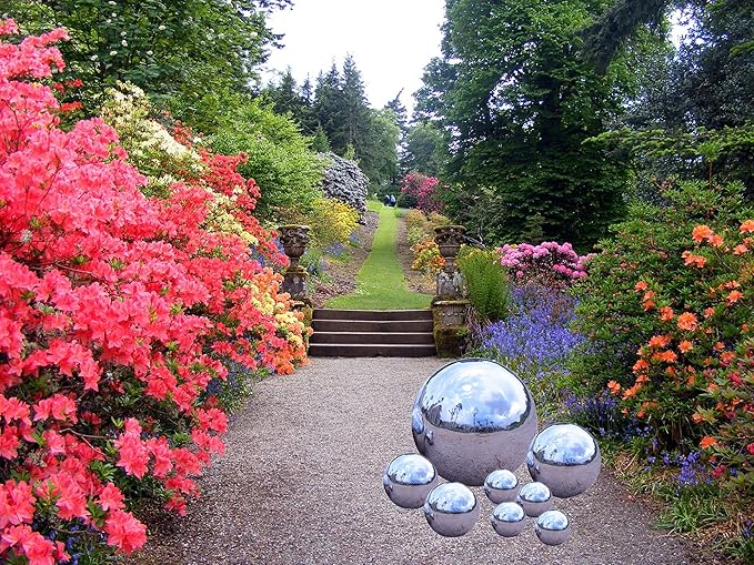 Pack of 8 Stainless Steel Gazing Balls Assorted 50-150mm Small Garden Gazing Globes Hollow Mirror Polished Reflective Spheres Seamless Floating Ball for Home Yard Pond Lawn Outdoor Decoration (Silver)