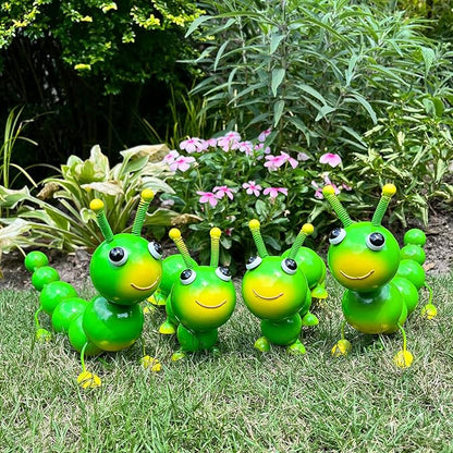 Cruis Cuka Metal Caterpillar Statue Yard Art Garden Decor for Outside Patio Lawn Ornaments Fence Decorations Gift for Family,Friends,Garden Lovers - Set of 4(Green)
