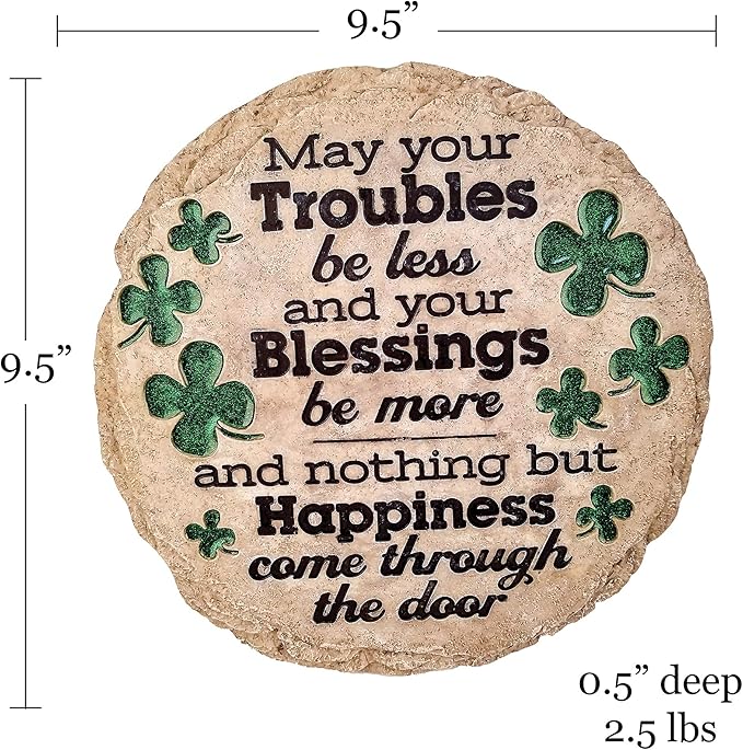 Spoontiques St Patrick's Day May Your Troubles Stepping Stone - Decorative Garden Stone for Yard, Patio, Garden or Walkway - Outdoor or Indoor Home Decor