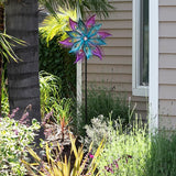 Alpine Corporation 64" Tall Outdoor Floral Windmill Stake with Gems Kinetic Spinner, Purple and Aqua