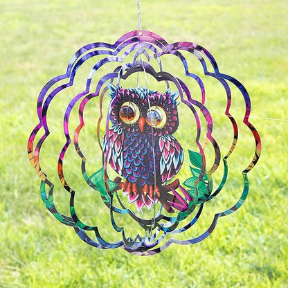 VP Home Mystical Owl Kinetic Wind Spinner - 12" W x 12" H Metal Spinner Outdoor Large Hanging Garden Art Decor