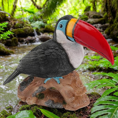 Real Toucan Statue,Colorful Outdoor Bird Decor Sculpture- 14.2" Resin Bird Outdoor Animal Ornament, Tropical Tiki Bar Decor, Waterproof & Weather-Resistant, Perfect for Garden, Patio, Yard