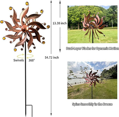 360° Metal Wind Spinner with Acrylic Beads – Willow Leaf Kinetic Sculpture for Outdoor Patio Lawn Yard and Garden Decor