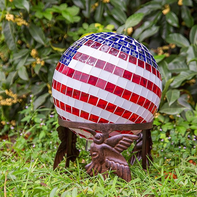 Gazing Ball Stand with Hummingbird Design Garden Orb Holder for 10-12 inch Balls, Outdoor Yard and Patio Decor