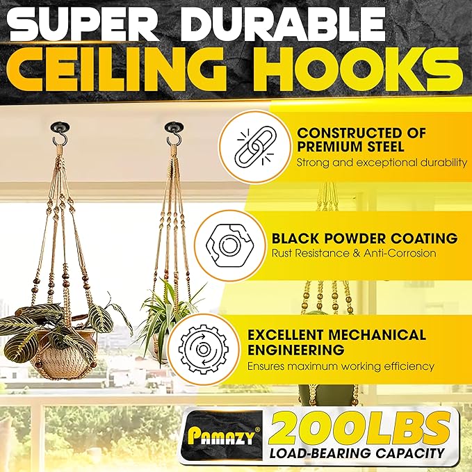 [UPGRADED] 2Pcs 200LBS Rotatable Ceiling Hooks Black Firmly Wall Mount Metal Hangers Round Ceiling Hook for Hanging Hanging Plants, Bird Feeder, Lights, Bed Canopy, Wind Chime, Indoor Outdoor Decor