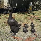 Vintage Cast Iron Duck Family Garden Statue, Rust Brown Mother Duck (15.7" Tall) with 4 Ducklings (3.6" Tall), Outdoor Decorative Sculpture Set for Yard Patio HC5387-6905