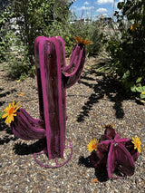 Colorful Metal Saguaro Cactus with Flowers - Handmade Garden Decor (Pink)