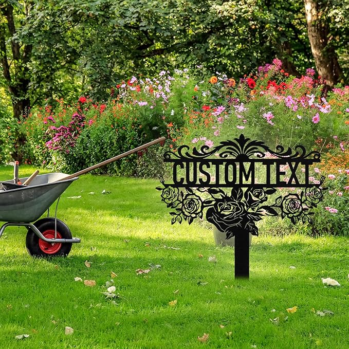 Personalized Metal Garden Signs with Stake, Custom Garden Signs for Outside Waterproof, Customized Name Sign Yard Lawn Gardens Decor Gardening Gift fors Moms Grandmas Gardeners