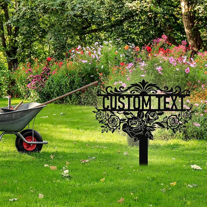Personalized Metal Garden Signs with Stake, Custom Garden Signs for Outside Waterproof, Customized Name Sign Yard Lawn Gardens Decor Gardening Gift fors Moms Grandmas Gardeners