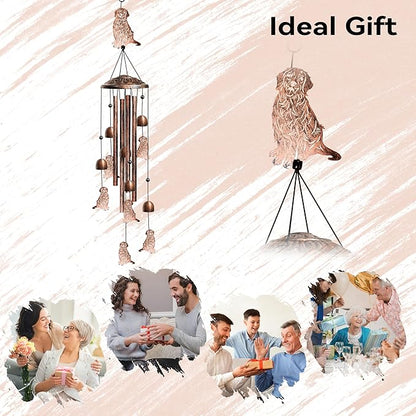 Golden Retriever Wind Chimes for Outside, Decorative Wind Chimes Golden Retriever Gifts for Women, Memorial Windchimes Outdoors with S Hook for Patio Garden Decor, Birthday Gifts for Mom (Copper)