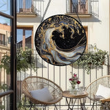 CHATYOUNG Stained Glass Window Hanging Black and Gold Abstract Ocean Waves 9.8" - Suncatcher Door Garden Sunroom Sun Catcher Decor Housewarming Christmas Birthday for Mom Grandma Home Owner Woman