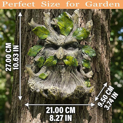 10.3" Whimsical Tree Face Sculpture, Garden Peeker Statue, Outdoor Trunk Tree Huggers Art, Landscape Accent Ornament, Hanging Fairy Elve Figurine for Yard Art, Feeder Decor Wall Mounted Statue