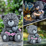YDKOJGW Solar Garden Outdoor Statues Bear with Heart and Pink Flower and 5 LED Lights-Lawn Decor Bear Statue for Patio, Balcony, Yard Ornament-Unique Housewarming Gifts for Mom, Women