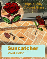 Stained Glass Window Hangings, Handcrafted Garden Suncatchers for Window and Home Decor Decor, Unique Artisan Glass Ornaments for Indoor and Outdoor Use, Red Flower