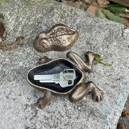 Outdoor Frog Key Hider, Cast Iron Frog Statue and Keys Hiders for Outside, Decorative Hidden Keys Holder, Antique Gold Hide a Key for Indoor Garden Yard Patio Decor