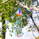 H&D HYALINE & DORA 23.5 Inch Glass Wind Chimes Colorful Sailboat Decor Hanging for Outside Glass Fish Wind Chime Outdoor Decor for Harmonic Porch, Patio & Garden
