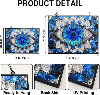 Rectangle Evil Eye Suncatcher Indoor/Outdoor Stained Glass Window Hanging Handmade Suncatchers Home Decor Garden Christmas Party Wedding Housewarming Gifts