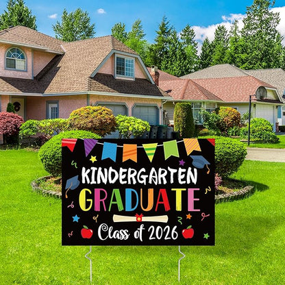 Kindergarten Grad Yard Sign Class of 2026 Preschool Graduate Lawn Sign with Stake School Congrats Graduation Decorations Colorful Graduation Party Favors Supplies Outdoor Photo Booth Props for Kids