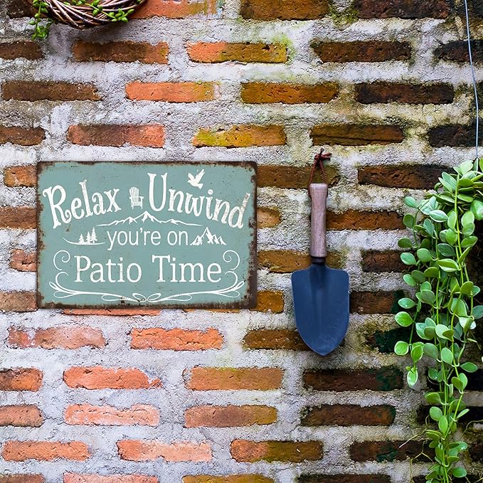 Putuo Decor Funny Patio Signs And Decor Outdoor Home Patio Wall Decor Vintage Relax Unwind You're On Patio Time Tin Signs Patio Signs For Outside Backyard Porch Bar Decor 8x12 Inches