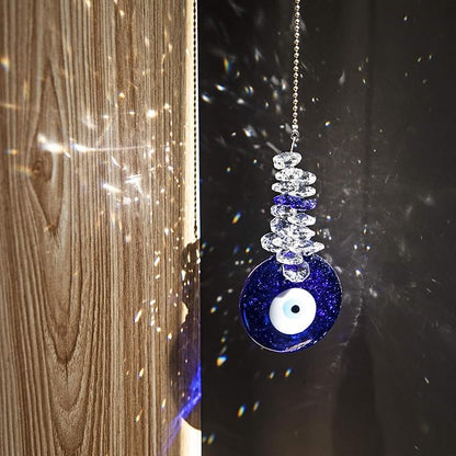 4.5inch Blue Glass Evil Eye Talisman with Crystal Beads - Good Luck Charm, Home, Office, Car Decoration, Blessing Ornament for Christmas Tree, Reflects Negative Energy