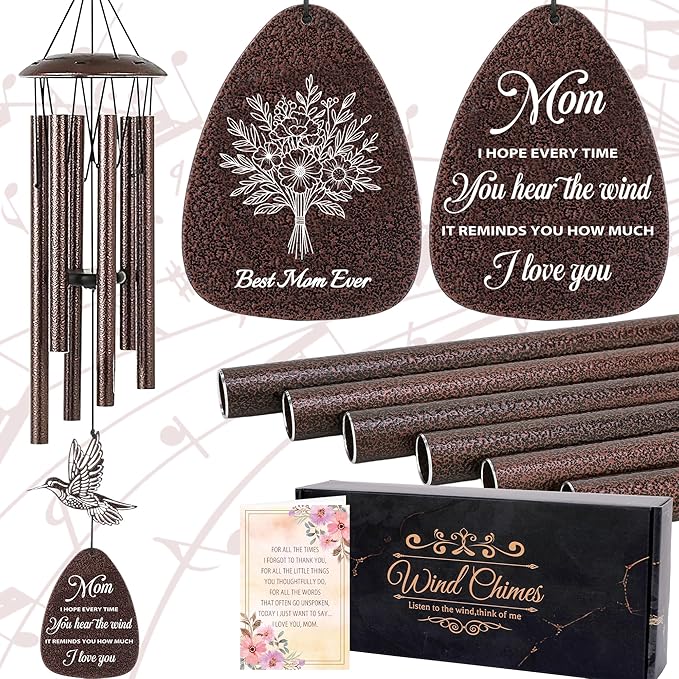 Mom Gifts Wind Chimes - Metal Hummingbird Windchimes with Card Indoor Outdoor Hanging Decor Appreciation Christmas New Year Mother's Day Birthday Gift for Best Mother from Daughter Son