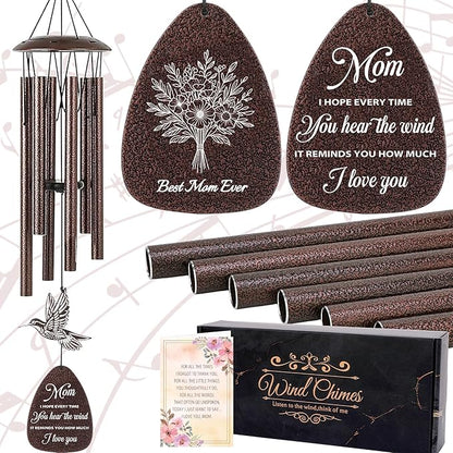 Mom Gifts Wind Chimes - Metal Hummingbird Windchimes with Card Indoor Outdoor Hanging Decor Appreciation Christmas New Year Mother's Day Birthday Gift for Best Mother from Daughter Son