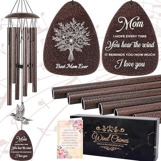 Mom Gifts Wind Chimes - Metal Hummingbird Windchimes with Card Indoor Outdoor Hanging Decor Appreciation Christmas New Year Mother's Day Birthday Gift for Best Mother from Daughter Son