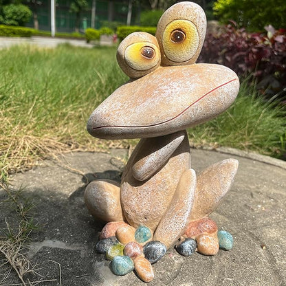 Funny Frog Garden Statue Outdoor Dec Cute Resin Animal Figurine Weatherproof for Yard Lawn Patio Garden Bed Pathway - Whimsical Indoor Outdoor Ornament Gift for Nature Lovers
