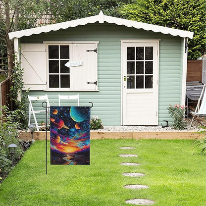 Galaxy Starry Sky Planet Garden Flag Seasonal Double Sided 12 x 18 Inch Small Yard Flag for Indoor Outdoor Decor Holiday All Seasons