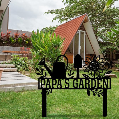 Personalized Metal Garden Sign, Garden Tools Design Sign with Stake, Garden Signs Decorative Outdoor, Front Yard Art, Gardening Decor, Custom Name Metal Stake, Lawn Art, Gift for Grandpa's Garden