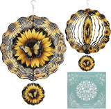 Wind Spinner Hanging Outdoor Decor, 12 Inch 3D Sunflower Butterfly Metal Kinetic Wind Spinners for Garden Yard Patio, Stainless Steel Laser Cut Art Gifts for Women Mother's Day Outdoor Decorations
