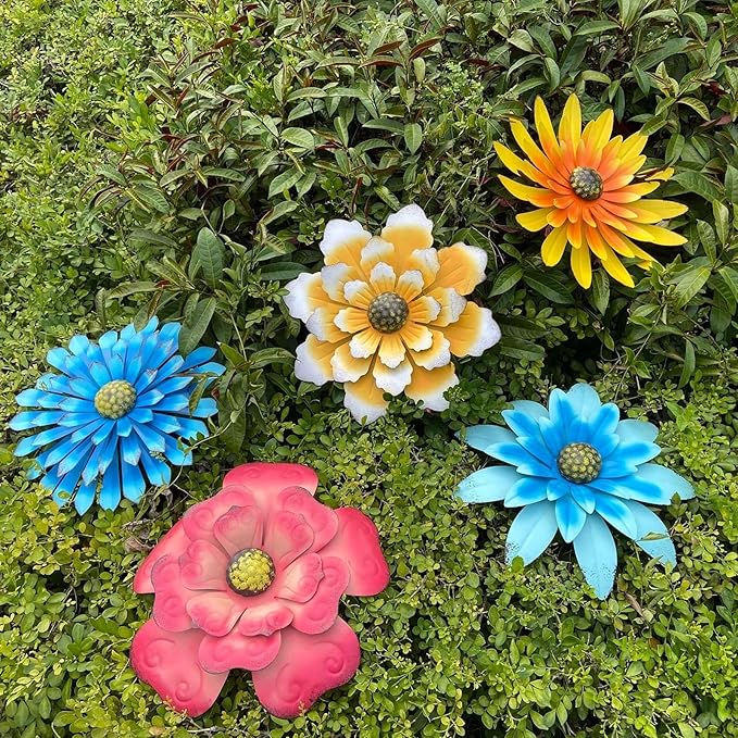 Metal Flower Wall Art Decor 12 in Iron Beautiful Floral Sculpture Hanging Wall Statue for Home Garden Patio (Color : Pink)