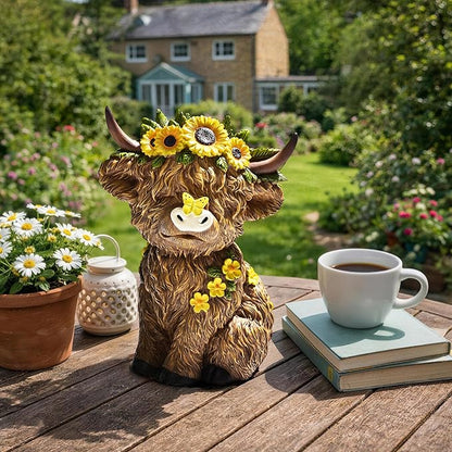 TISEJOY Highland Cow Decor 8", Highland Cow Statues for Garden Decor, Outdoor Indoor Table Desk Decor, Garden Statues for Patio Yard Lawn Windowsill and Backyard, Garden Gifts for Mom, Friends
