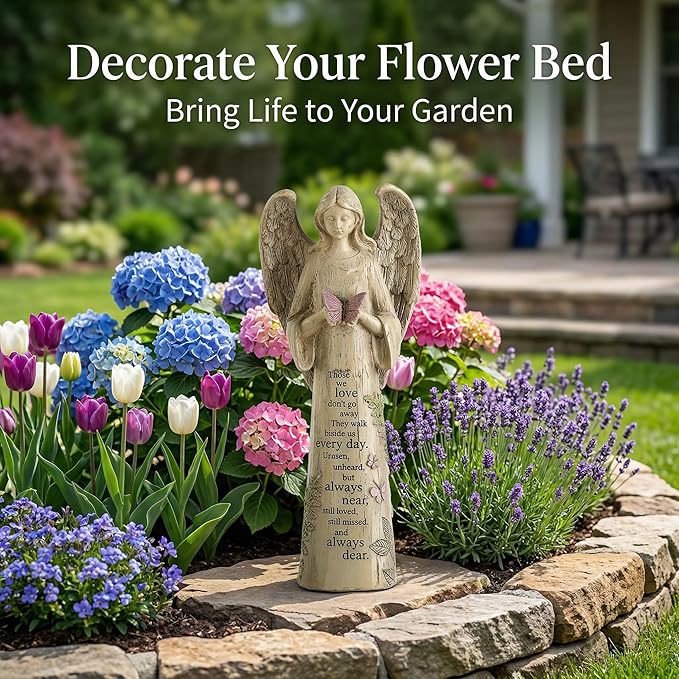 DUSVALLY 10" H Resin Angel Statue, Garden Figurine Outdoor Decoration Waterproof Sculpture for Yard Lawn Porch, Healing Gift
