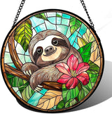 Stained Glass Window Hanging, Cute Sloth Sun Catcher for Door Home Decor Animal Suncatcher Christmas Mother's Day Birthday Gifts for Women Men Mom and Nana 9.8 in