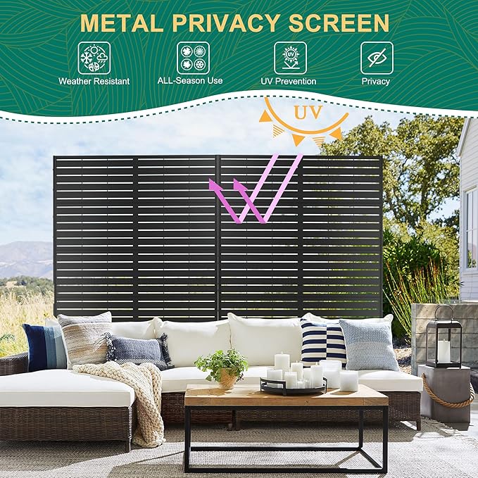 72" H×44" W Metal Outdoor Privacy Screen Freestanding, Outdoor Screens for Patio Lawn Deck, Privacy Panels Decorative Fence(Consists of 5 Panels)