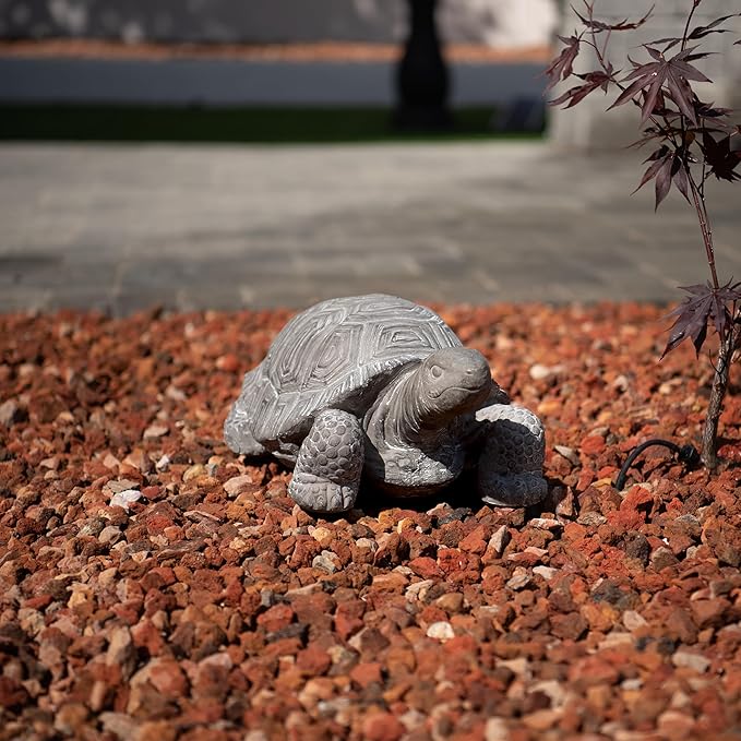 XBrand 16.1" L Grey Polystone Walking Turtle Statue, Indoor Outdoor Décor, Living Room Décor, Turtles Sculptures, Yard Statues