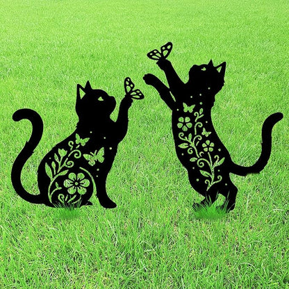 GLOBLELAND 2 Pcs Pattern Cat Garden Stakes Animals Metal Decorative Garden Stakes Metal Yard Signs Decoration for Lawn Patio Yard Garden Decor