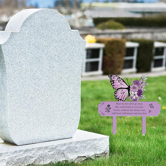 Rngmsi Grave Decorations for Cemetery Memorial, Metal Memorial Garden Stakes for Loss of Mother Father Loved Ones, Purple Plaques Markers for Cemetery Humans Outdoor Yard