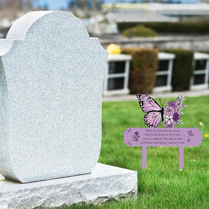 Rngmsi Grave Decorations for Cemetery Memorial, Metal Memorial Garden Stakes for Loss of Mother Father Loved Ones, Purple Plaques Markers for Cemetery Humans Outdoor Yard