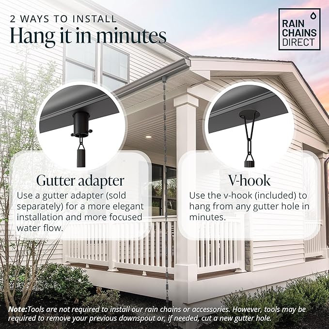Rain Chains Direct - Manicotti Rain Chain - 8.5 FT - Durable Black Powder-Coated Aluminum - Premium Rain Chains for Gutters