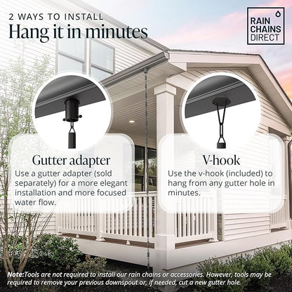 Rain Chains Direct - Manicotti Rain Chain - 8.5 FT - Durable Black Powder-Coated Aluminum - Premium Rain Chains for Gutters
