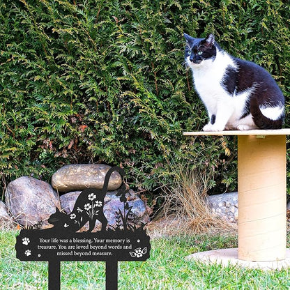 Rngmsi Grave Markers for Cemetery for Cat, Metal Grave Markers Yard Memorial Pet, Decorations for Cemetery for Loss of Cat Outdoors Garden Stake Decor (12 X 14.5 Inches)
