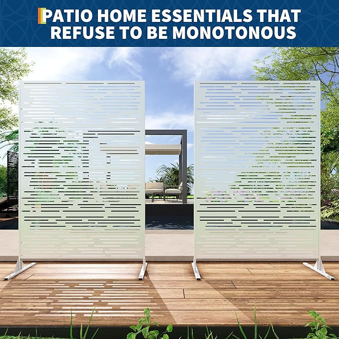 Garveelife Metal Privacy Screen 72" H×47" W for Outdoor Freestanding Decorative Privacy Wall Panels with Stand, Patio Balcony Screens for Outside Divider Deck Porch Garden, 1PC