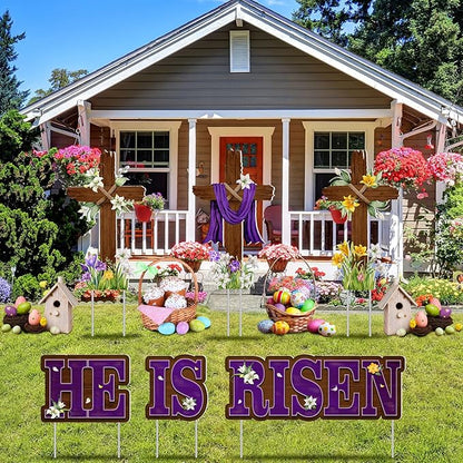 Menkxi 14 Pcs Easter Large Yard Sign Holiday Outdoor Lawn Decorations Religious He Is Risen Easter Yard Decor with Stakes Spring Cross Sign for Lawn Pathway Garden Christian Holiday Party Decor