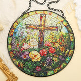 Stained Glass Window Hanging, 8inch Stained Glass Cross Suncatcher Christian Decor for Home Kitchen Office Garden Birthday Mother's Day Easter Religious Gifts for Women Grandma Grandparents